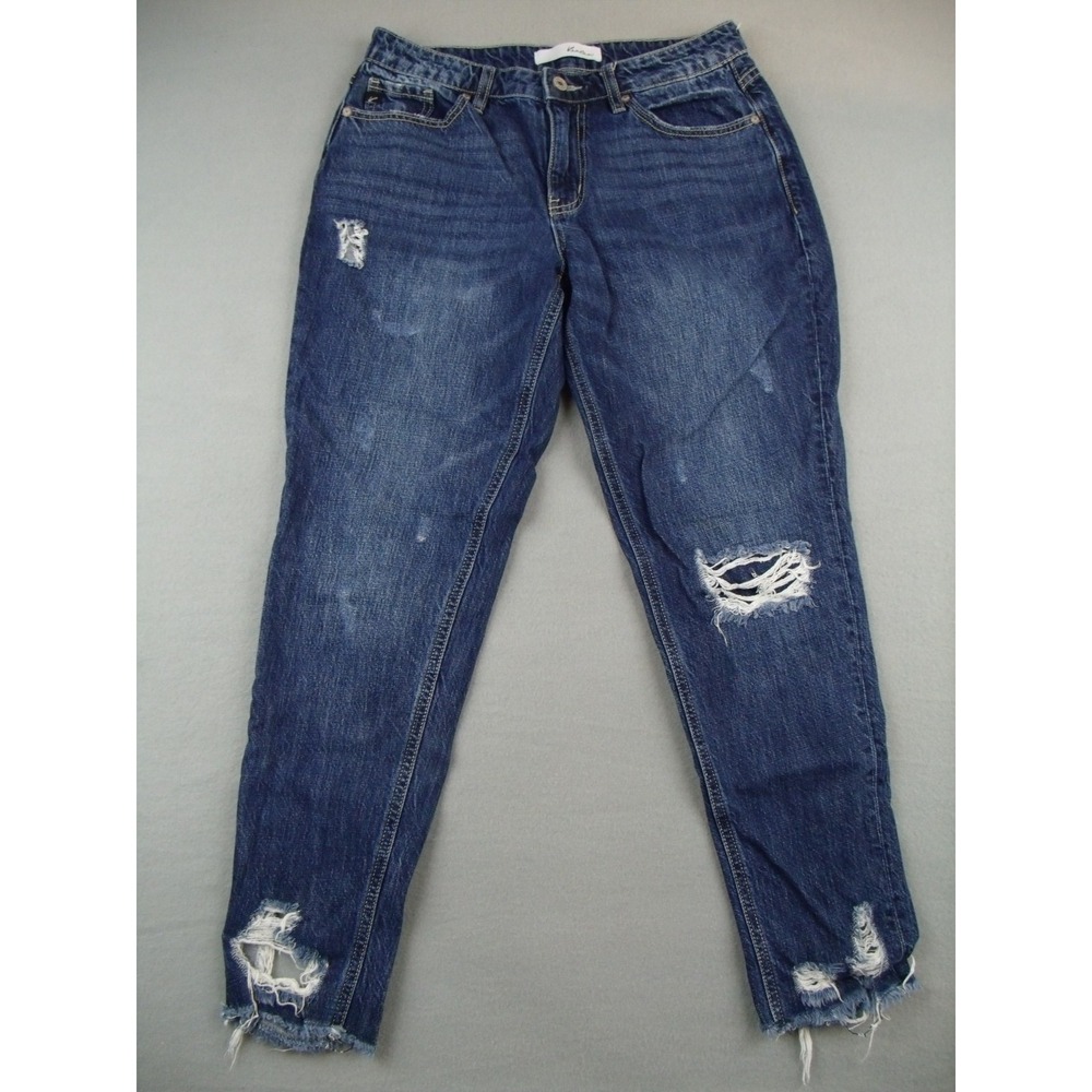 Kancan Women's 5/26 Blue Distressed Straight Leg Jeans  Frayed Hem‎ SIZE 30X27